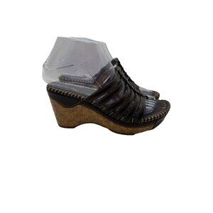 Vtg American Eagle Brown Strappy Faux Leather Mules Thongs Sandals Size 6.5 Y2K